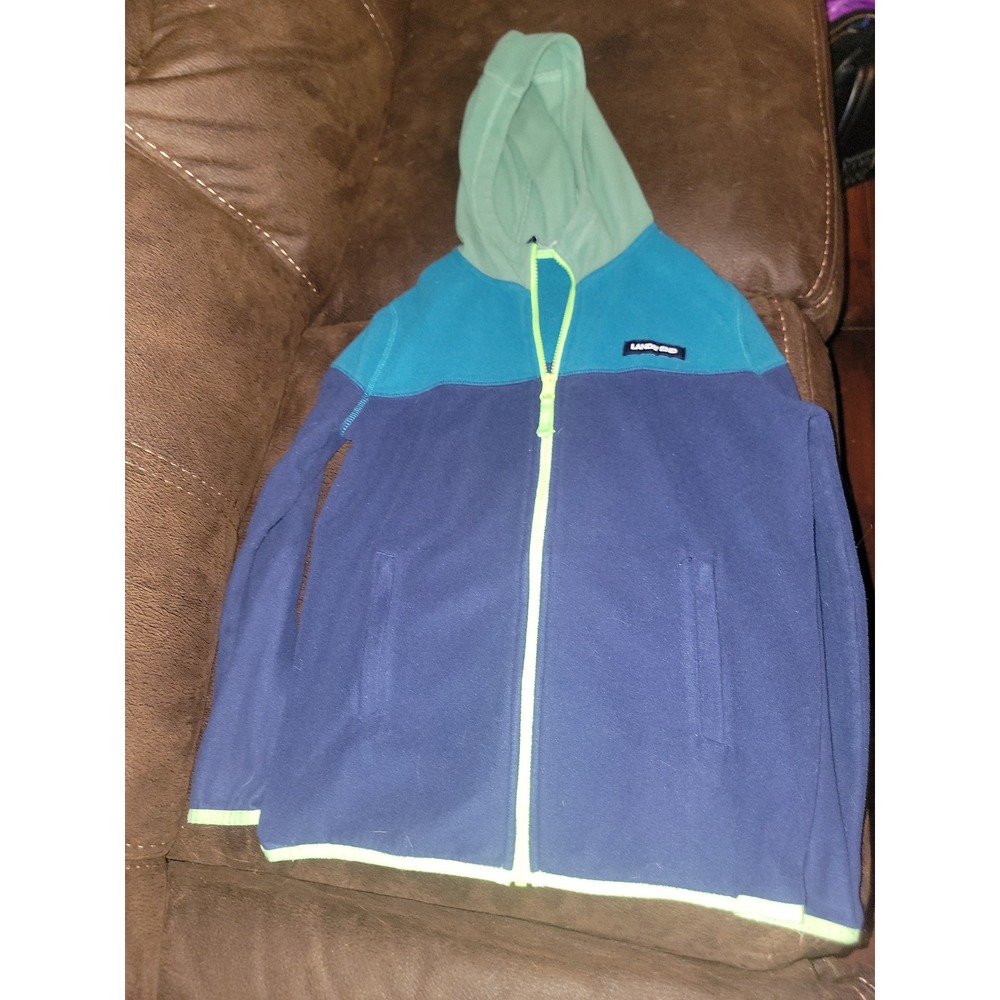 Land's end blue colorblock fleece zip up size kids large 10 12